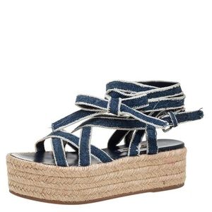 Miu Miu Denim Espidrille Wrap Platform Sandals 41EU